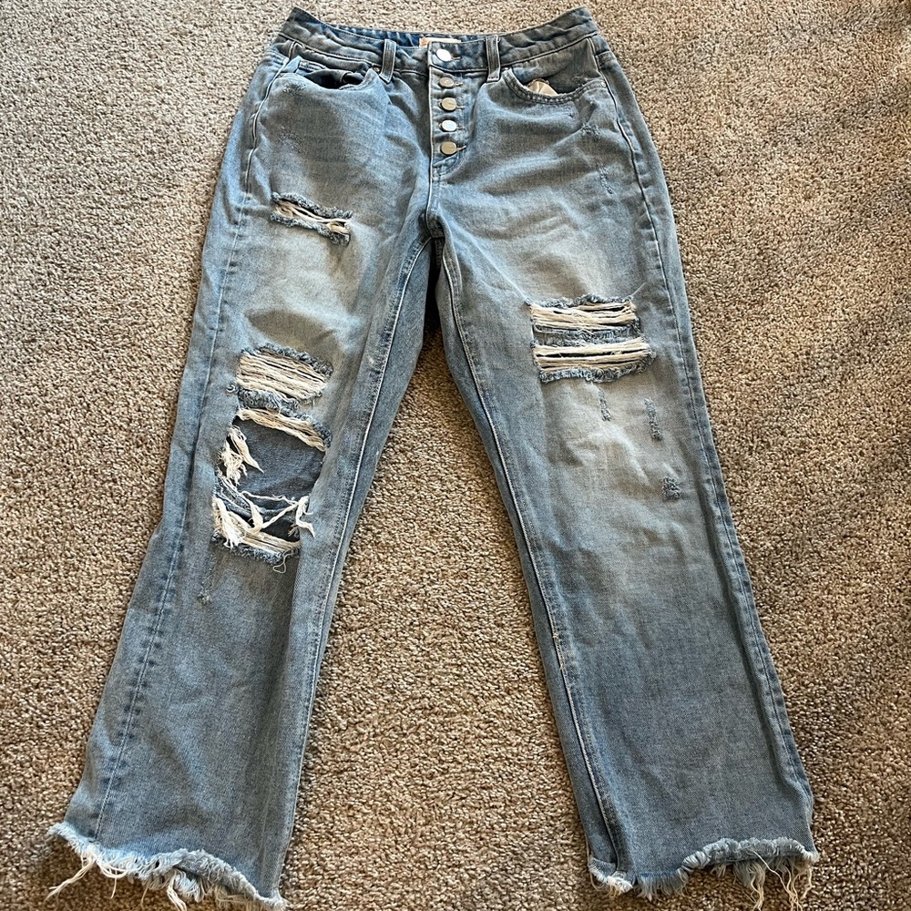 Altar'd State Light Blue Distressed Straight Leg Jeans